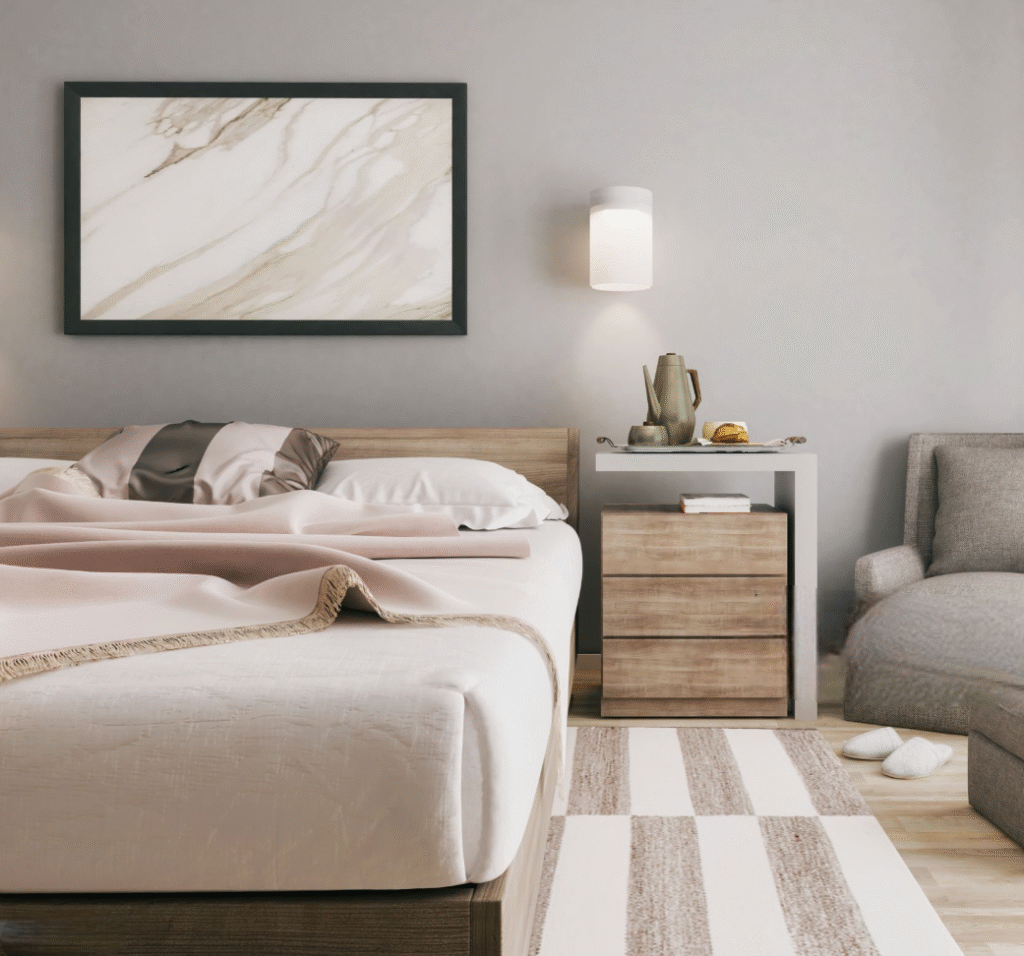 chambre cocooning beige et blanc
